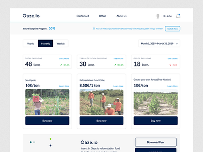 Oaze — Your Footprint & Offset bar cards dashboard design desktop details footprint grid offset picker product design progress slider tiles ui ux web website