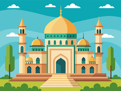 Flat Colorful Mosque Illustration branding design graphic design illustration logo vector