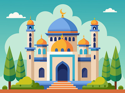 Flat Colorful Mosque Illustration branding design graphic design illustration logo vector