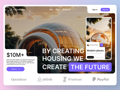 Landing Page For Real Estate Agency ai art creative design futuristic hero hero screen heroscreen interface landing landing page logo minimalism real estate ui uiux ux web web design