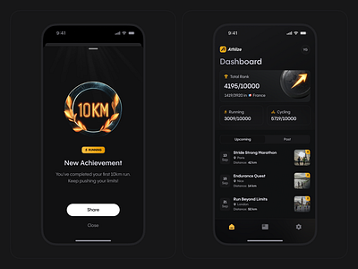 Local sport events mobile app achievement. badge cycling mobile dark fitness gym app medal running sport sports sports ui