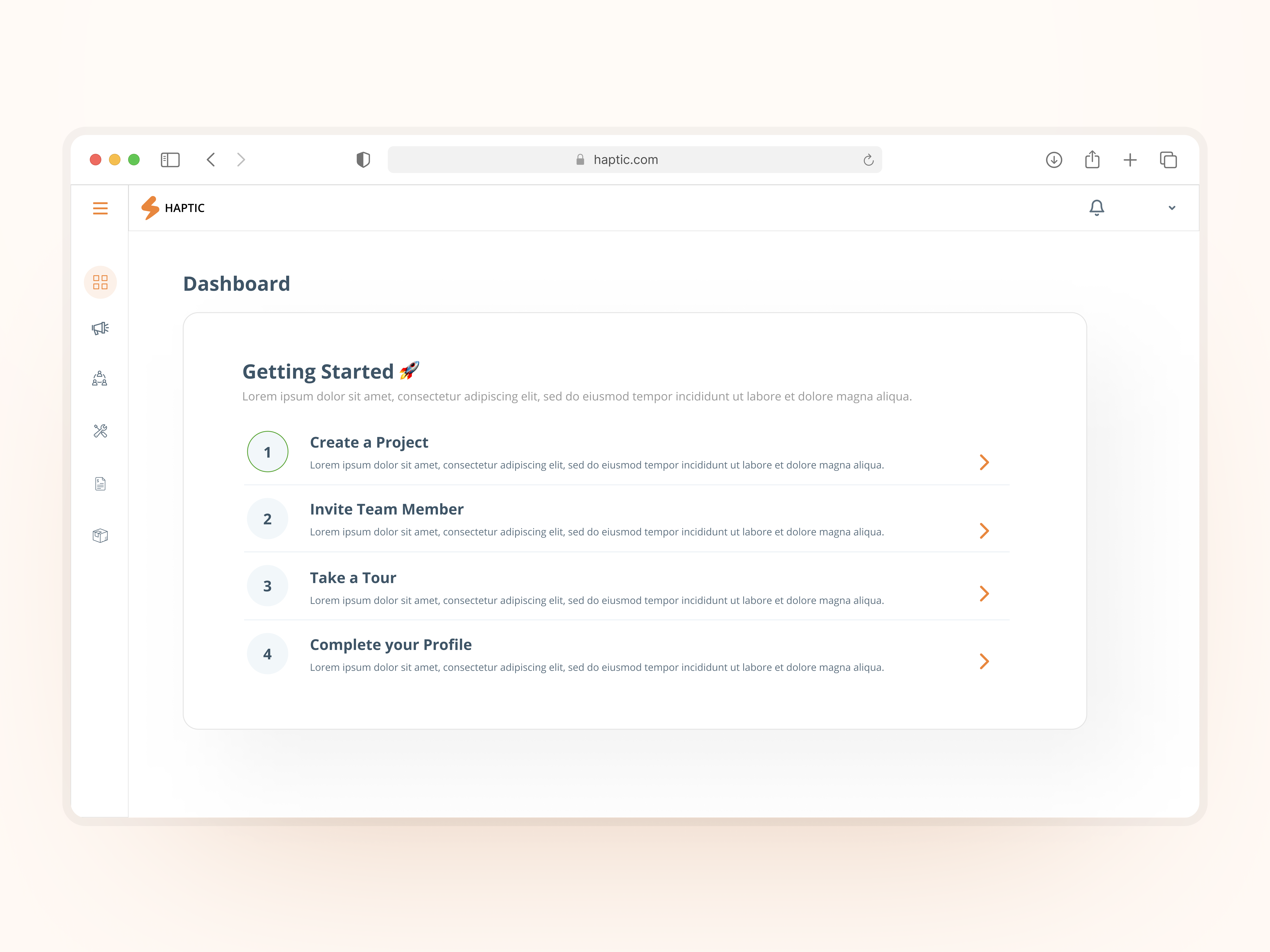 Example of Onboarding Steps - Saas Webapp
