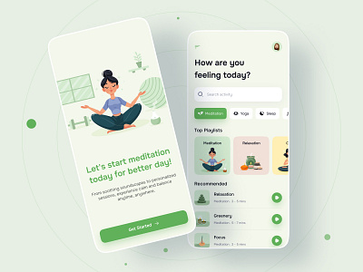 Explore Serenity with Our Meditation App! 🌿🧘‍♀️ appdesign calmdesign interface meditation meditationapp mentalhealth mindfulness mobileui relaxation uiuxdesign