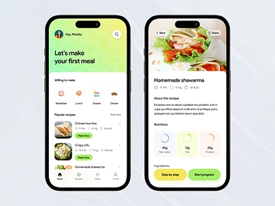 Recipe App UI android app app design app ui concept design cooking app food app food app ui ios app learn cooking minimal mobile app design mobile design mobile ui mockup modern design recipe recipe app recipe making app ui design