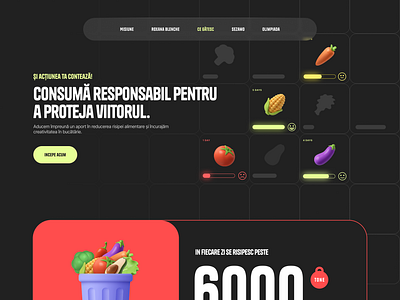 UI/UX for promoting responsible consumption. 3d design 3d icons awareness bold clean ui foodtech foodwastereduction interactiondesign landingpage minimal ui onepage productdesign smartcooking sustainability ui uidesign uxdesign webdesign