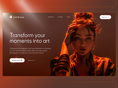 Photography Studio – Hero Page art book branding brown call cta gallery god rays light modern new orange product page rays studio trend ui ux web design website