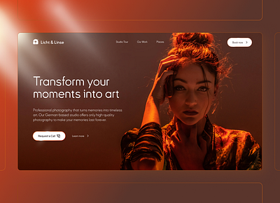 Photography Studio – Hero Page art book branding brown call cta gallery god rays light modern new orange product page rays studio trend ui ux web design website