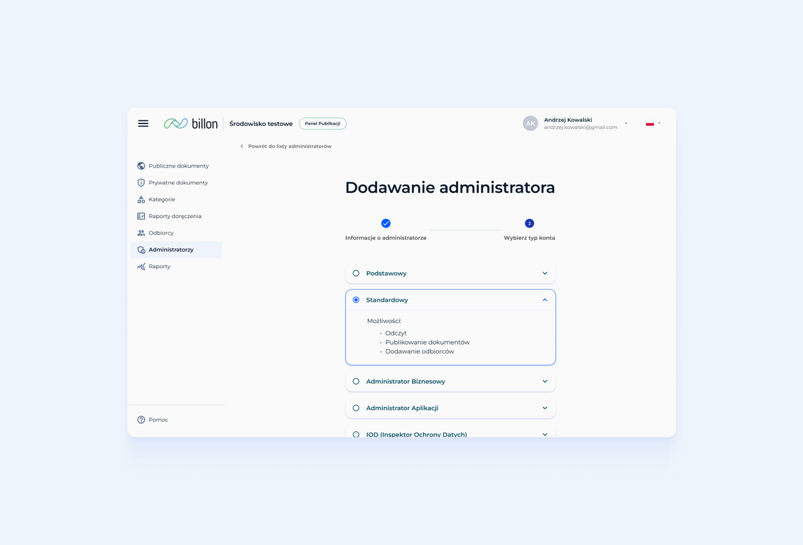 Administrator role selection screen in Billon’s app adminroles app application businessapp design graphic design interfacedesign product design ui usermanagement ux