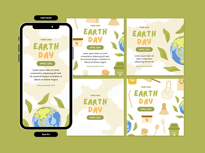 Earth Day - Social Media Template colorful design earth earth day enviroment graphic graphic design green instagram leaves multimedia planet post potrait save save the earth social media square story template