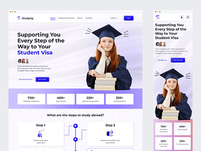 Landing Website Studyizy app brand design figma graphic design home page landing light minimalist modern new responsive site student study travel ui ux web xd