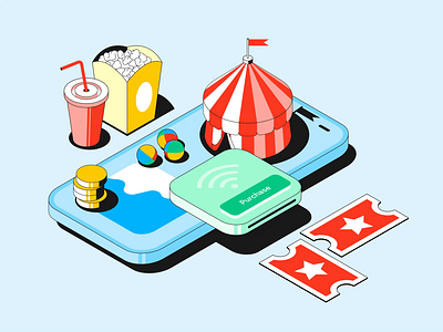 Circus Tickets Animation Lottie animated animation branding buy circus colorful colors data entertainment illustration isometric lottie playful saas shop show startup tech ticketing tickets