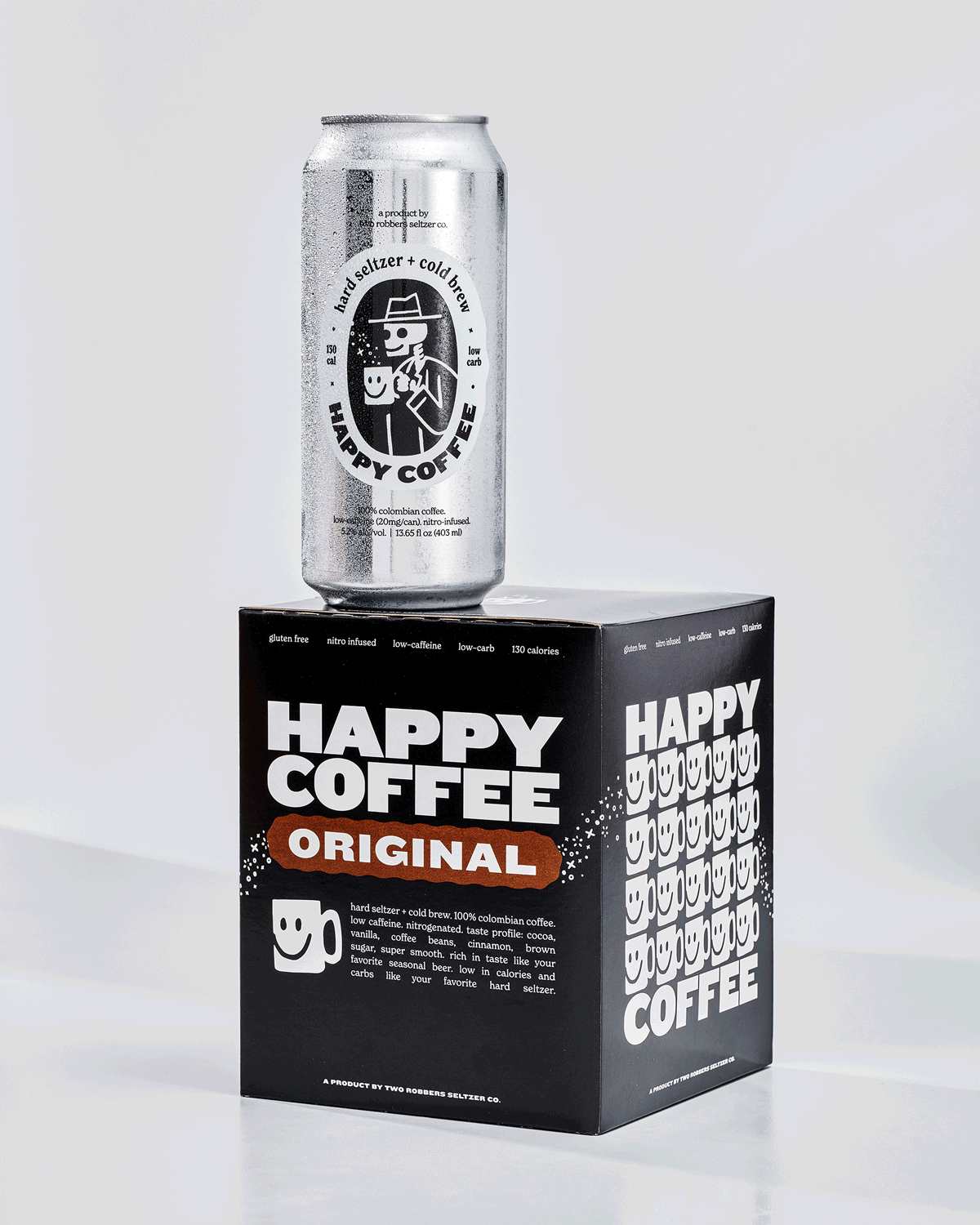 Happy Coffee Packaging - Two Robbers Spirits Co. beverage brand beverage packaging cartoon character illustration packaging