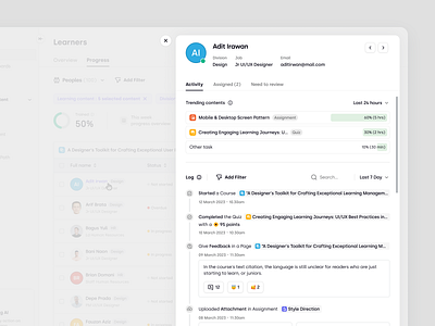 Trenning - Detailed Learner Activity in SaaS LMS activity course education education platform internal knowledge base knowledge base learner learning management system lms product design saas saas design staff training student team training training ui ux web app wiki