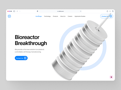 biothrust: The Bionic Bioreactor Company | Hero Section Layout biology web design biology website biomanufacturing bioreactor bioreactor website biotech biotech web design biotech website biothrust blue cell therapy hero design hero ui minimal science landing page science web design science website therapeutics webflow webflow ui