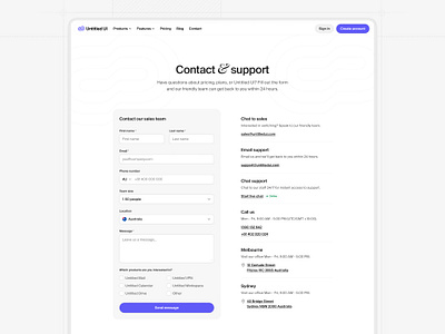 Contact & support — Untitled UI about us contact contact form contact page contact us design system figma design system form get in touch minimal minimalism support ui design ui kit ui library web design