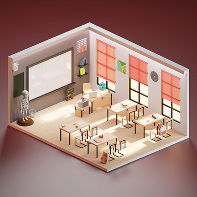 3D Classroom 3d blender children classroom college cute fun graphic design high school illustration illustrations kid playful primary school resources school ui university