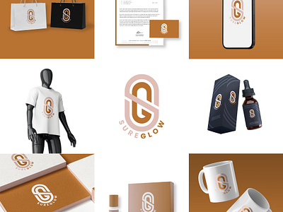 SURE GLOW-Cosmetic Brand Logo Design brand book brand guideline brand identity branding creative logo design graphic design logo logo design logo design inspiration mockup