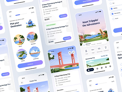 Trippin' - Trip Planner & Booking App UI/UX and Branding 😎 ai animation app booking branding clean design illustration interaction logo mobile motion graphics orely planner travel trip ui