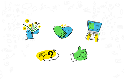 Vewrite Icon Illustrations developer discussion icon ideas illustration laptop relations talk team teamwork thumbs up writing