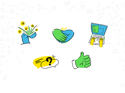 Vewrite Icon Illustrations developer discussion icon ideas illustration laptop relations talk team teamwork thumbs up writing