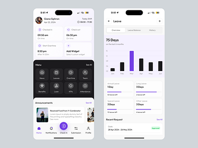 Employee Management App appdesign attendanceapp crm design employee employeemanagmentapp figma homepage management mobileapp saas ui