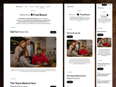 Pixel Bloom: AI Agency About Web Page about aboutpage aboutus android app design android app development branding design futuristic design illustration ios app design ios app development ui design website websitedesign