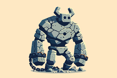 Stone golem character fantastic fantasy game giant golem illustration legend monster myphology mythical rock stone vector