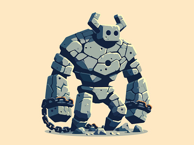 Stone golem character fantastic fantasy game giant golem illustration legend monster myphology mythical rock stone vector