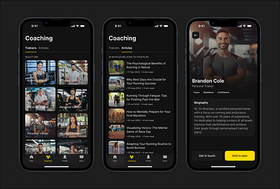 Coaching - Health & Fitness App For Athletes - Mindset Fit app coaching dark dark mode design figma fitness health image ios mobile app prototype ui ux