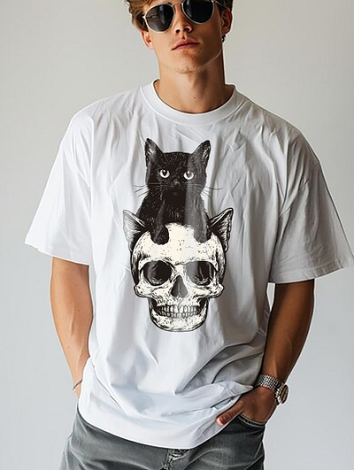 Halloween skull Black cat T-shirt design 3d animation branding design graphic design halloween illustration logo motion graphics t shirt t shirt design t shirt designs t shirts ui