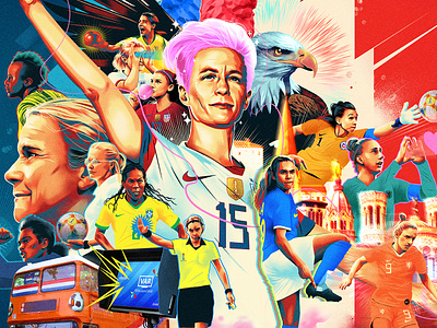 Women's World Cup 2d alexander wells collage digital exhibition folioart football illustration mixed media photomontage poster sport texture women