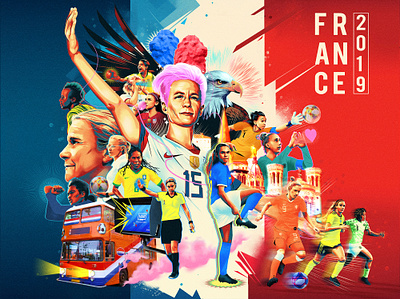 Women's World Cup 2d alexander wells collage digital exhibition folioart football illustration mixed media photomontage poster sport texture women