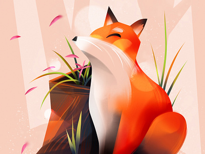 Fox 2d animal character digital folioart gradient illustration jia yi liu texture