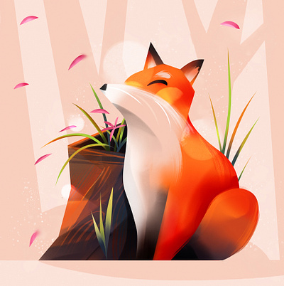 Fox 2d animal character digital folioart gradient illustration jia yi liu texture