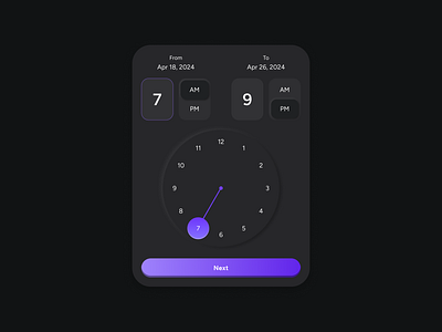 Time picker UI design for a concept project. app design dark mode product design ui user interface visual design