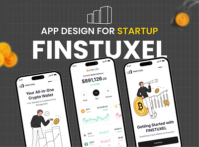 💼 Finstuxel - Crypto Wallet Mobile App UI UX Design 🪙🔐 app app design branding crypto wallet design finance app finstuxel graphic design illustration logo ui ui design user experience user interface ux ux design vector