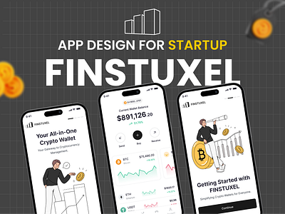 💼 Finstuxel - Crypto Wallet Mobile App UI UX Design 🪙🔐 app app design branding crypto wallet design finance app finstuxel graphic design illustration logo ui ui design user experience user interface ux ux design vector