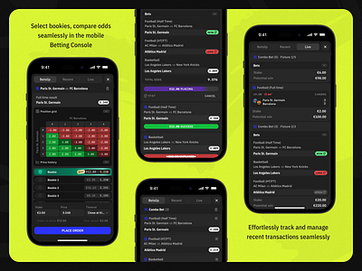 Mollybet: Classic mobile betslip analytics app betslip betting bookmaker dark gambling grid interface mobile modern neon product design sports trade trading ui ux user interface web web design