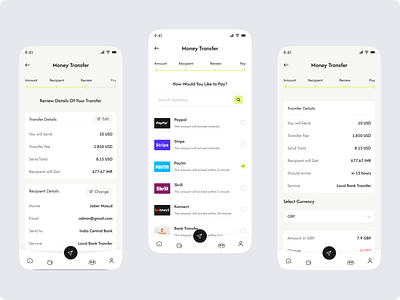 Money Transfer Mobile App clean ui deposit deposit history exchange gateway illustration minimal design mobile app modern design money transfer payment app payout send money transfer transfer money typography uiux unique ui update design withdrow