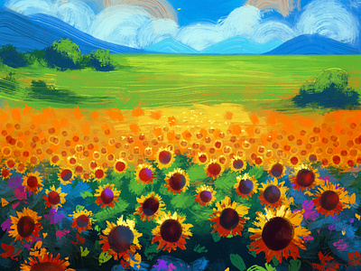 ☀️ Field of sunflowers illustration