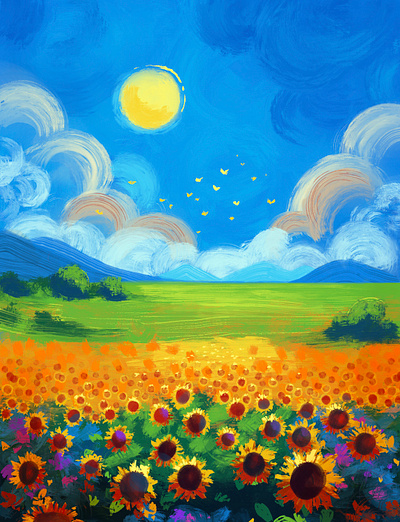 ☀️ Field of sunflowers illustration