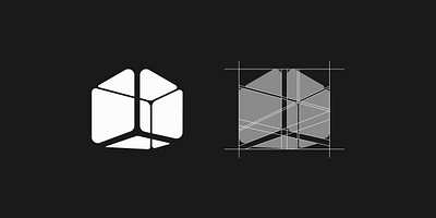 Cube Logo Design Grid for VR company. 3d 3d geometry abstract box cube dynamic futuristic grid illusion immersive interactive logo grid minimalist negative space perspective room simplicity symmetry tech minimalism virtual space