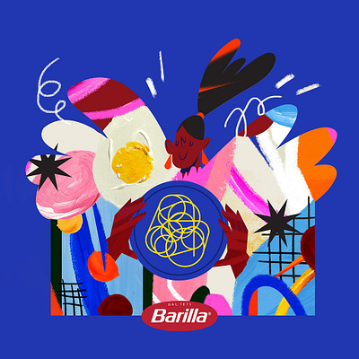 Barilla acrylic barilla blue character contrast food illustration paint pasta pattern plate recipe texture vector woman