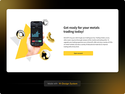 Landing Page | M-Design System betting casino finance fintech graphic design landing landing page metals mobile app promo promotion trading ui ui kit untitled ui web website