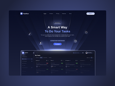 Taslflow - Saas Landing Page Design design graphic design illustration light effect logo saas saas landing task management ui ui design ui ux design