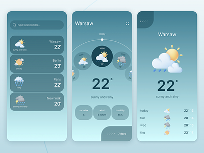 Weather App UI/UX Design degrees rain storm sun ui design uiux ux design weather weather app weather application weather ui weather ux