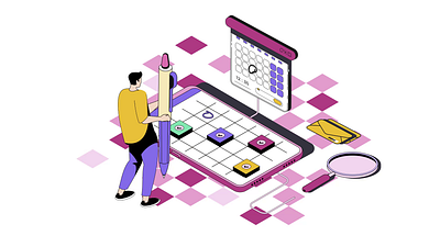 Mobile Organizer 2D Isometric Animation 2d animation app calendar digital planner flat illustration isometric man mobile app design mobile organizer motion planner planning productivity app scheduling time management tracker user interface