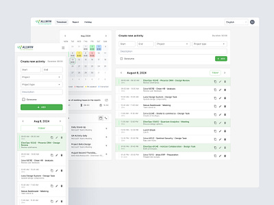 ALLWIN Activity App Timesheet page activityapp appdesign appui cleandesign dashboarddesign designprocess interactiondesign interfacedesign minimalui mobileapp productivityapp projectmanagement prototyping timetracking ui userexperience userinterface ux wireframes worktracking