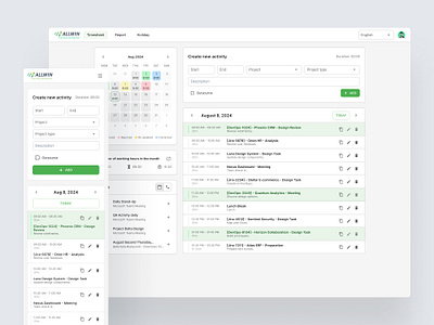 ALLWIN Activity App Timesheet page activityapp appdesign appui cleandesign dashboarddesign designprocess interactiondesign interfacedesign minimalui mobileapp productivityapp projectmanagement prototyping timetracking ui userexperience userinterface ux wireframes worktracking