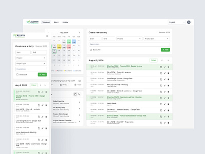 ALLWIN Activity App Timesheet page activityapp appdesign appui cleandesign dashboarddesign designprocess interactiondesign interfacedesign minimalui mobileapp productivityapp projectmanagement prototyping timetracking ui userexperience userinterface ux wireframes worktracking